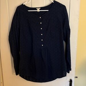 L.L. Bean Navy Eyelet Blouse